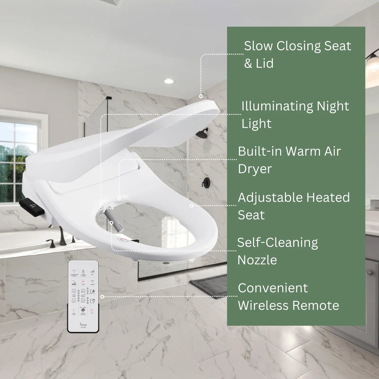 R32 Bidet Toilet Seat - Wireless Remote & Dryer - Inus Home USA｜Pleasant Living Experience!