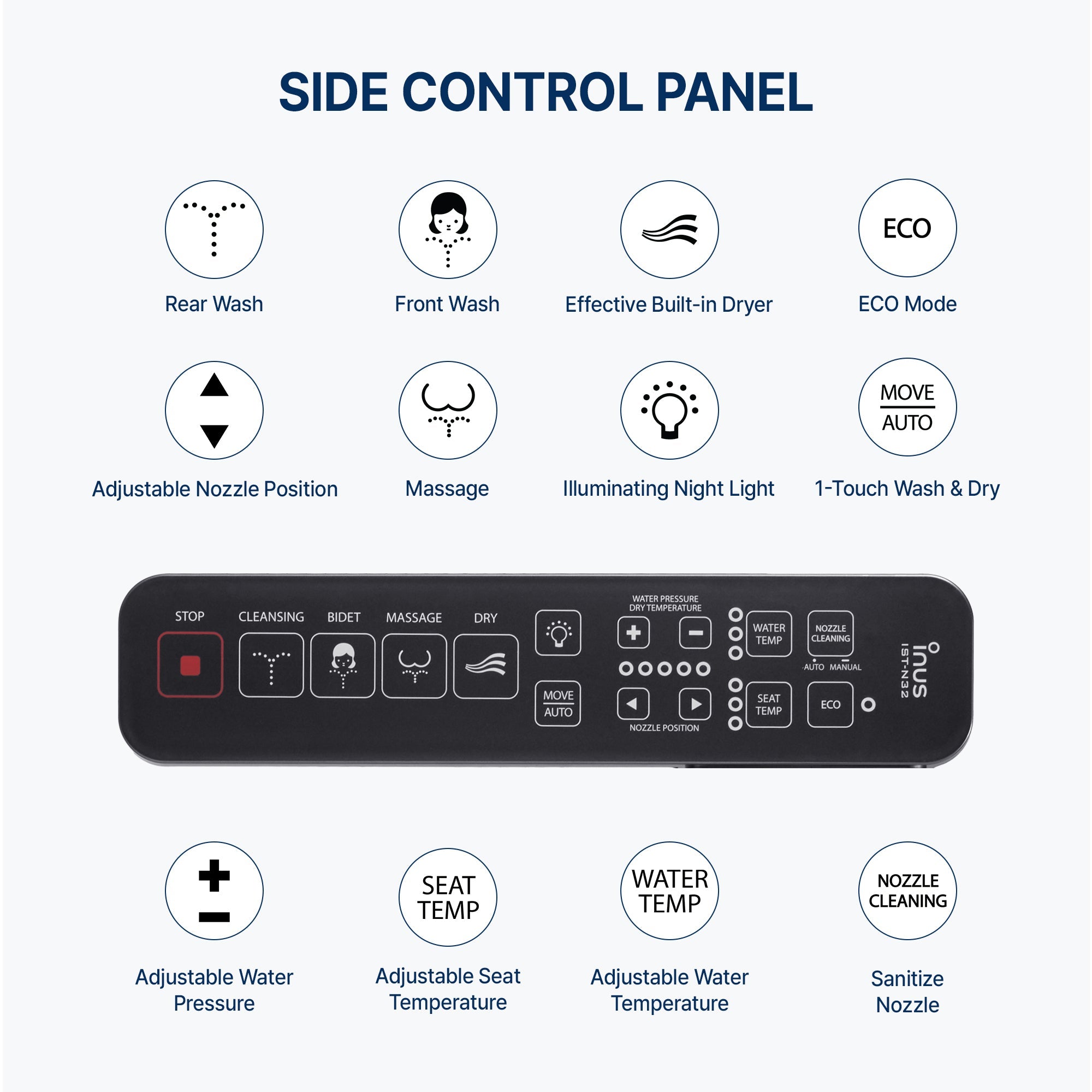 inus(イヌス)   韓国温水便座 N32 Heated Bidet Seat with Night Light & Dryer - Inus