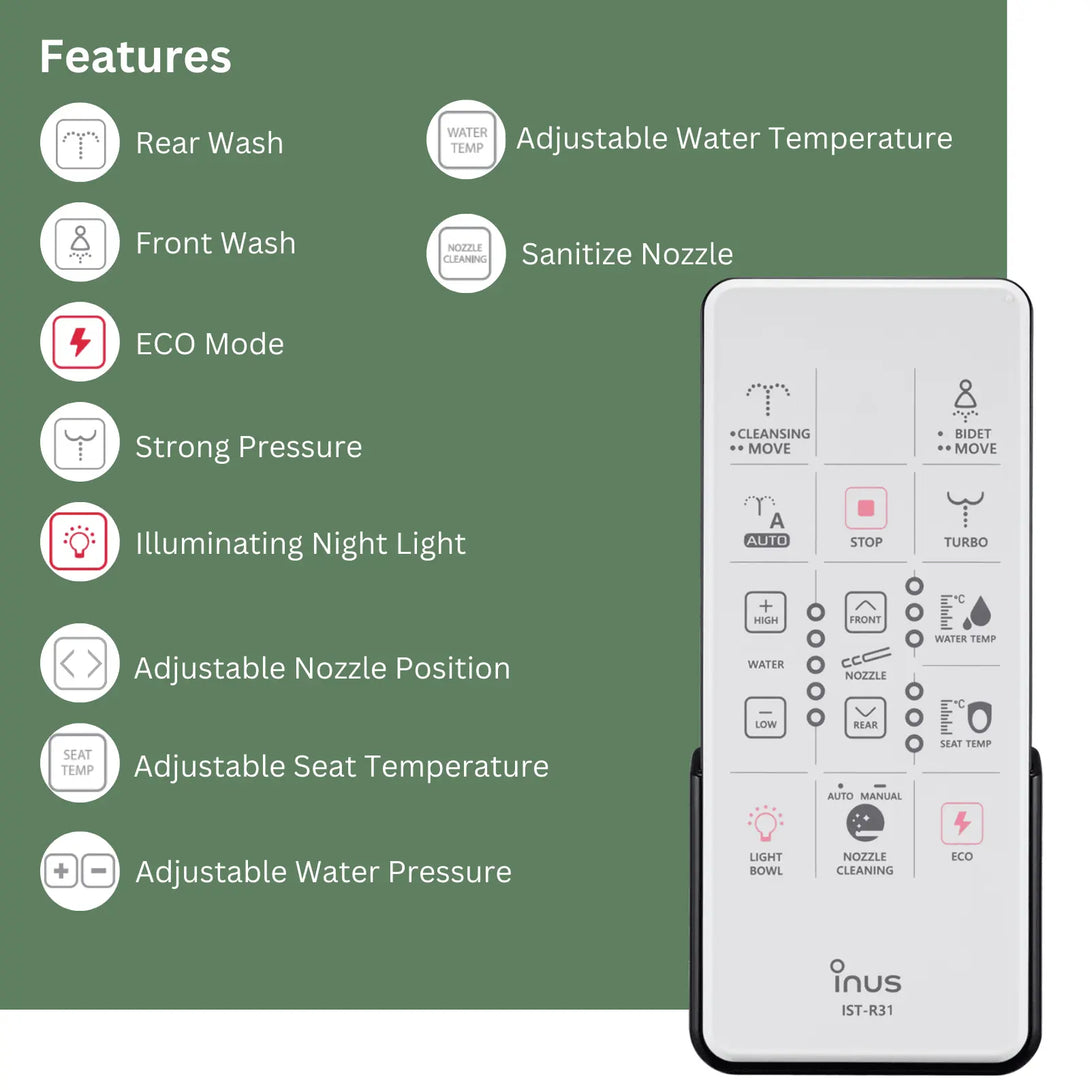 R31 Bidet Toilet Seat - Heated Seat & Wireless Remote - Inus Home USA｜Pleasant Living Experience!