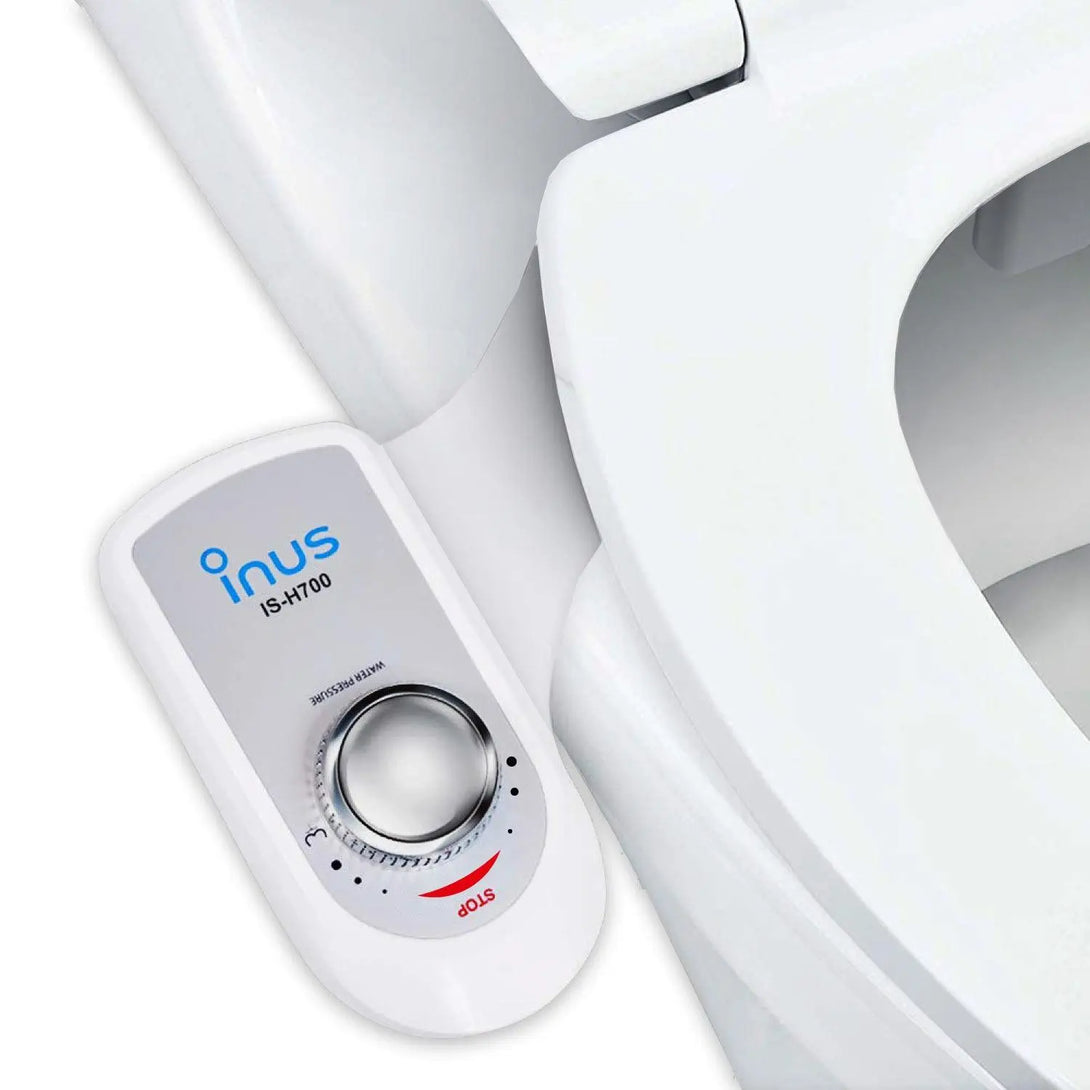 close up of inus h700 bidet attachment chrome water pressure adjustment dial